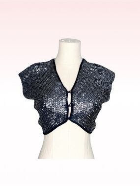 EMPORIO ARMANI “Deeana Spa” Silver Sequin Bolero Mini Sweater (Sz 8)